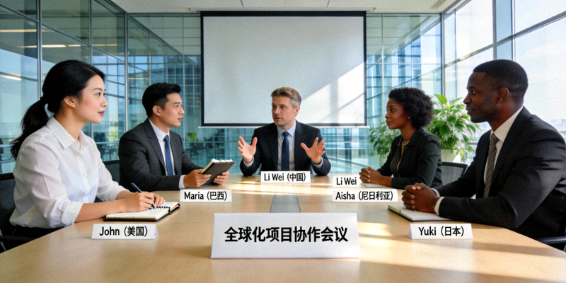 全球化团队协作会议 - 来自不同文化背景的商务人士在现代化办公室中讨论