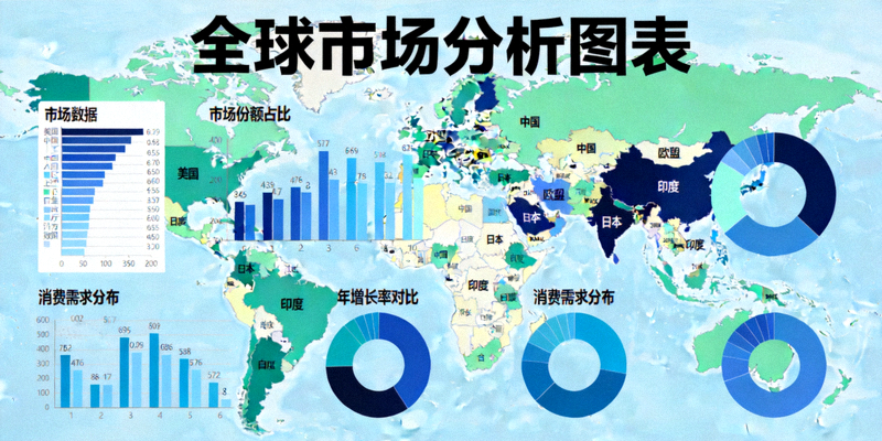 全球市场分析图表 - 展示不同国家和地区市场数据的可视化地图与图表