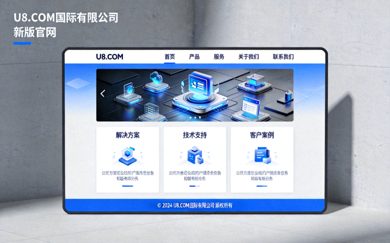 U8.COM国际有限公司新版官网界面展示图，展示现代化设计布局与清晰的功能分区